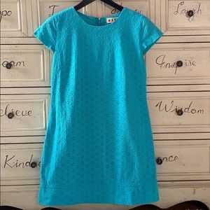 Marni Eyelet Mini Summer Dress Cap Sleeves Blue